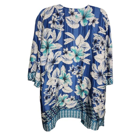 Susan Graver Plus Size 2X Blue White Floral Pattern Open Front Longline - Picture 3 of 8